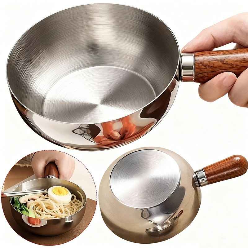 Kitchen Gadgets Electronic - Edelstahl-Topf mit Walnussholzgriff, kleiner Kochtopf zum