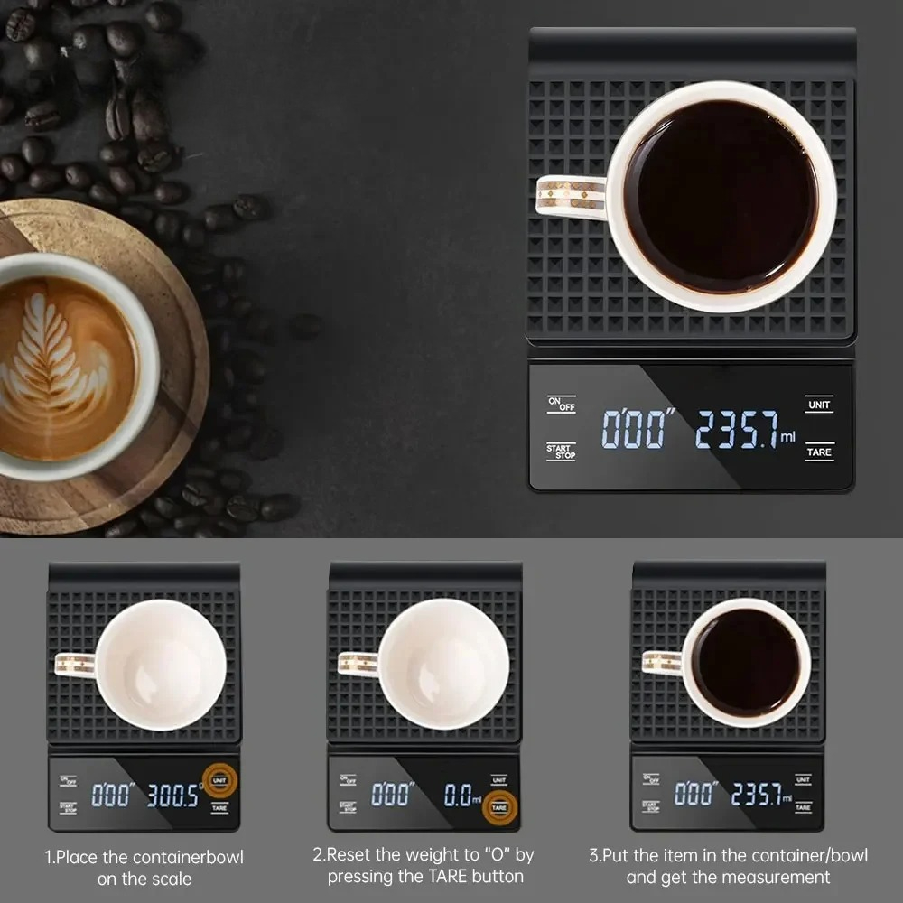 Kitchen Gadgets Smart - Intelligente Kaffee-Elektronikwaage Hochpräzise Digitale Zeitmessung LCD-Waage