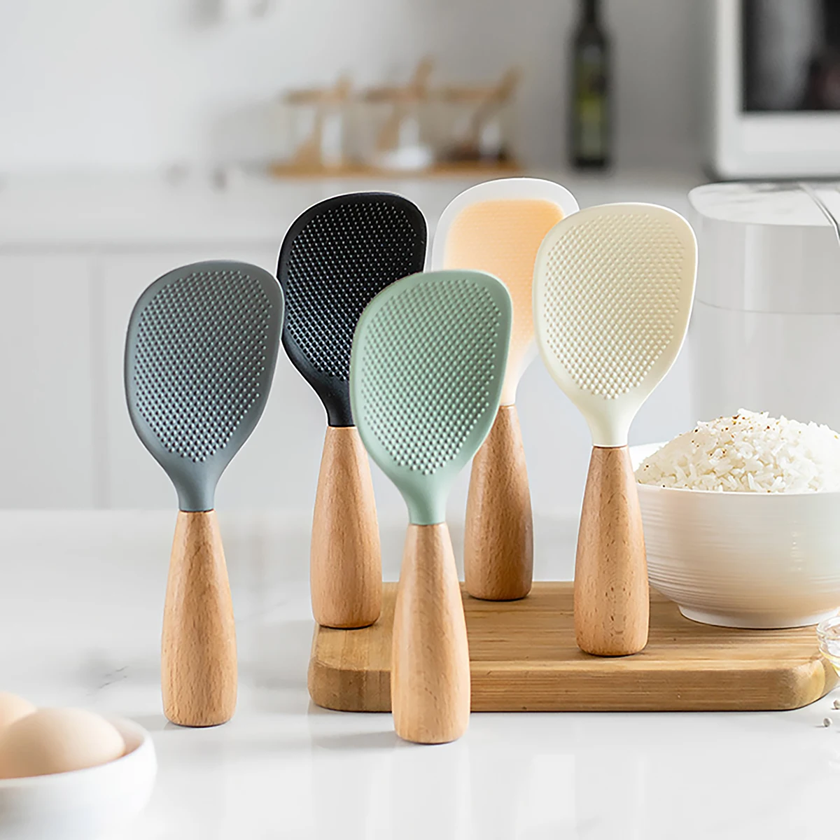 Kitchen Gadgets On Sale - Hängender Silikon-Reislöffel, Küchenkelle, Antihaft-Topf, elektrischer Reiskocher,