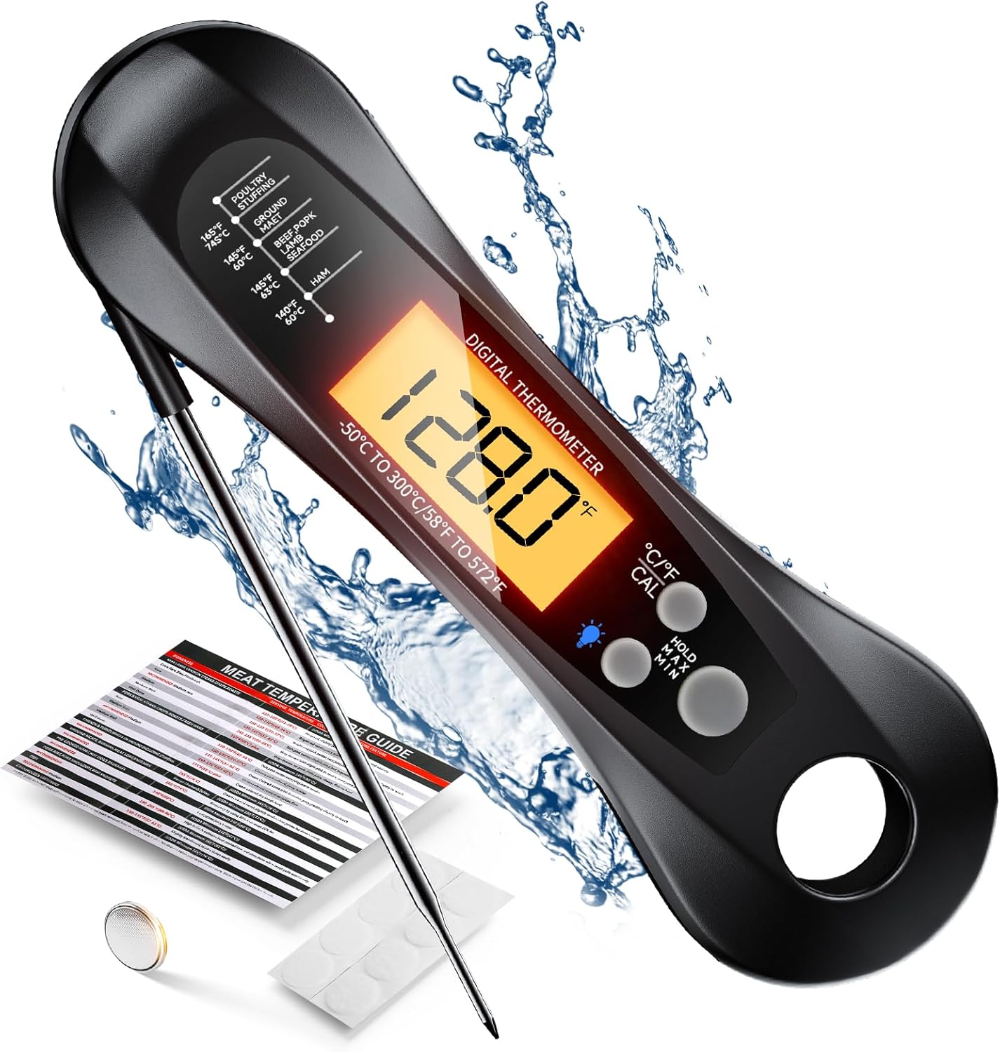 Instant Read Thermometer - Digitales, sofort ablesbares Fleischthermometer mit faltbarer