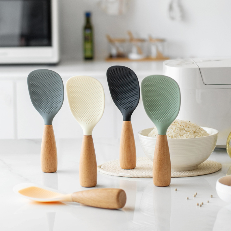 Kitchen Gadgets On Sale - 1 x Silikon-Reislöffel mit Holzgriff, Reiskocher